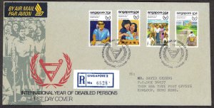 SINGAPORE SC#378-381 Year of Disabled Persons (1981) Registered FDC to Hong Kong