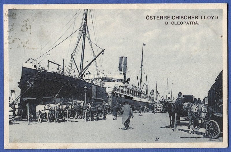 AUSTRIAN LLOYD 1911 PPC - Scarce CLEOPATRA ship cancel used on Italy stamp