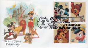 Edken printed FDC for the 2004 Art of Disney: Friendship Issue - Block of 4