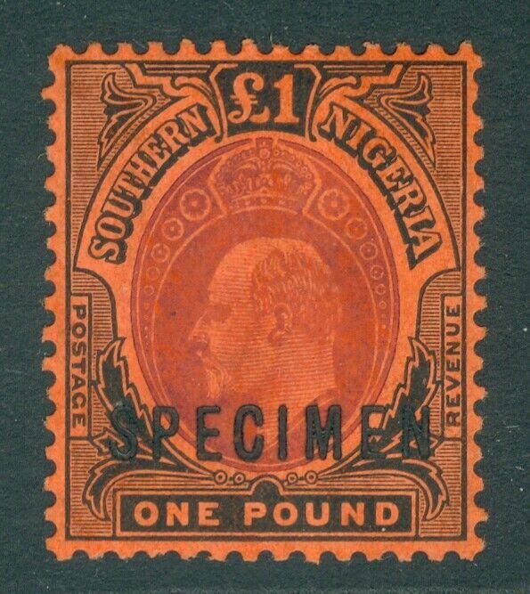 SG 44s Southern Nigeria 1907-11. £1 purple & black, overprinted specimen...