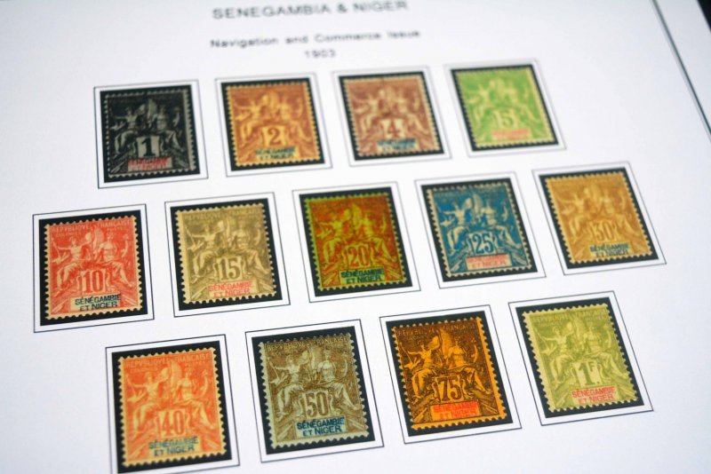 COLOR PRINTED FRENCH COLONIES [x13] 1859-1947 STAMP ALBUM PAGES (141 ill. pages)