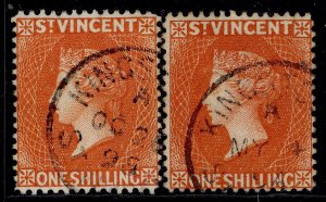 ST. VINCENT QV SG58 + 58a, 1s SHADE VARIETIES, VERY FINE USED. Cat £42. CDS