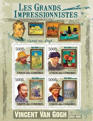 COMORES 2009 SHEET VINCENT VAN GOGH IMPRESSIONISTS ART PAINTINGS cm9318a