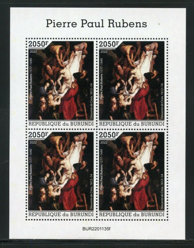 BURUNDI 2022  PETER PAUL RUBENS DESCENT FROM THE CROSS SHEET  MINT NEVER HINGED