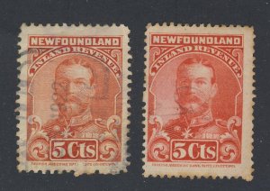 2x NFLD Revenue Stamp; # NFR16-5c & NFR16a-5c Guide Value = $26.75