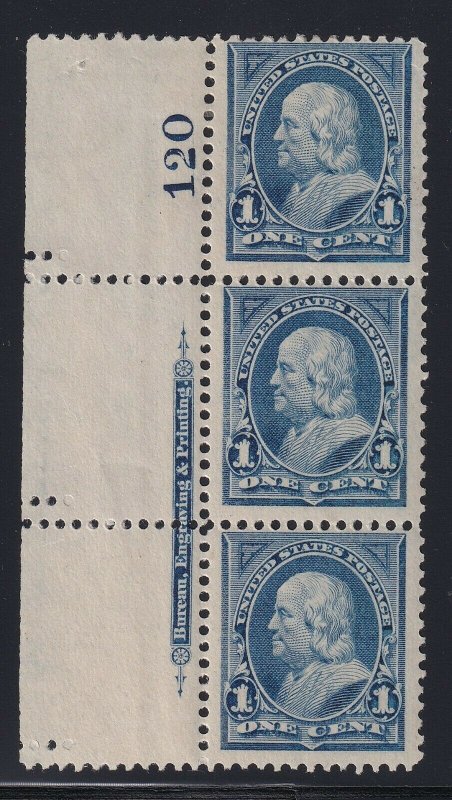 247 plate # strip of 3 F-VF OG previously hinged nice color cv $ 275 ! see pic ! 