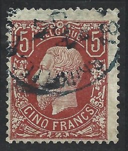 1878 Belgium - King Leopold II - b. 37 - 5 brown-red Francs - USED