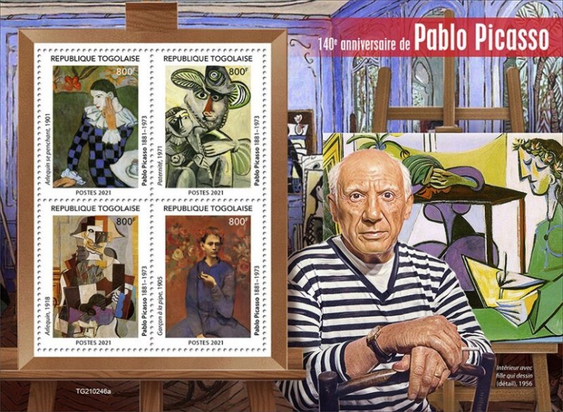 TOGO - 2021 - Pablo Picasso - Perf 4v Sheet - Mint Never Hinged