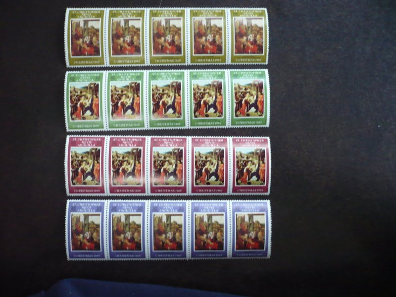 Stamps-St. Christopher Nevis-Scott#202-205 -Mint Never Hinged Strips of 5 Stamps