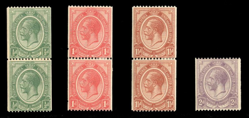 South Africa #17-20 Cat$107.50, 1913 1/2p-1 1/2p, three values in vertical pa...