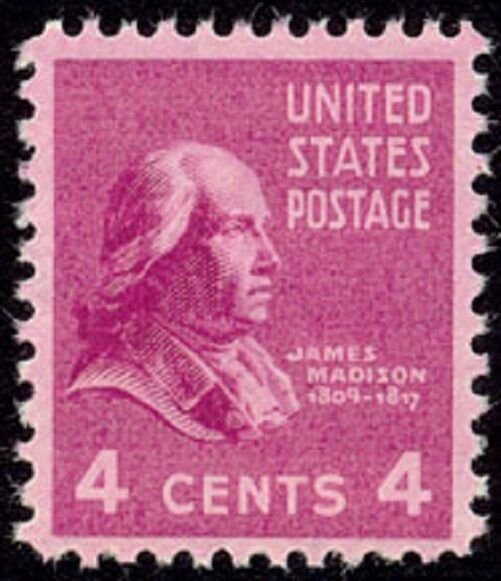1938 4c James Madison, 4th President Scott 808 Mint F/VF NH