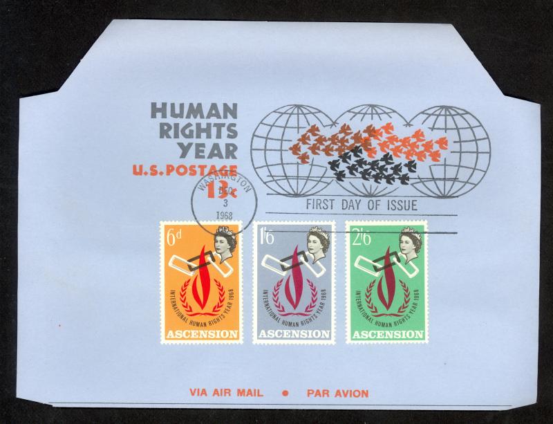 ASCENSION / USA Dual Country Franking 1968 HUMAN RIGHTS Year Combo