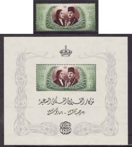 Egypt-Sc#291-291a- id9-unused og NH set + sheet-King Farouk-Wedding-1937-