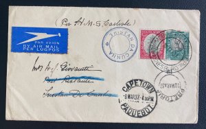 1937 Johannesburg South Africa Paqueboat Cover To Tristan Da Cunha HMS Carlisle