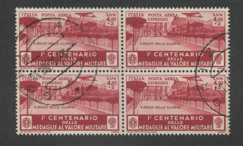 Block of 4 1934 Italy Triumphal Arch in Rome Air Mail Postage Stamp #CE9 CV $180