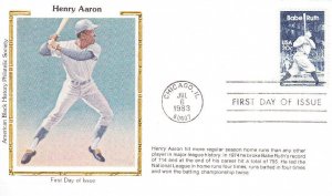 American Black History Philatelic FDC #2046 Babe Ruth Henry Aaron Baseball 1983