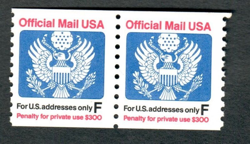 O144 F Non-denominated 29 cent Official Mail MNH coil pair