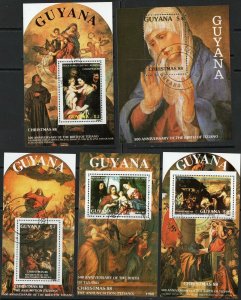 Thematic stamps GUYANA 1988 CHRISTMAS SET OF 5 M/S (Michel Bl.26/30) used