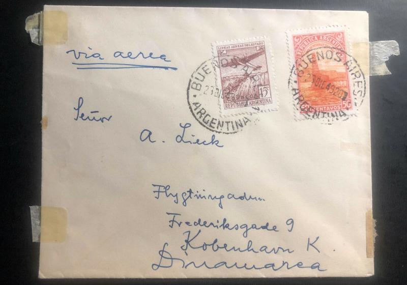 1949 Buenos Aires Argentina Airmail Commercial Cover To Copenhagen Denmark