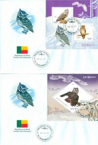 Owls Birds Fauna Benin first day covers FDC set