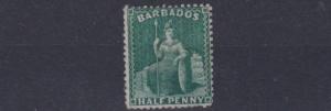 BARBADOS  1873    S G 58     1/2D  GREEN   NO GUM  CAT £450 