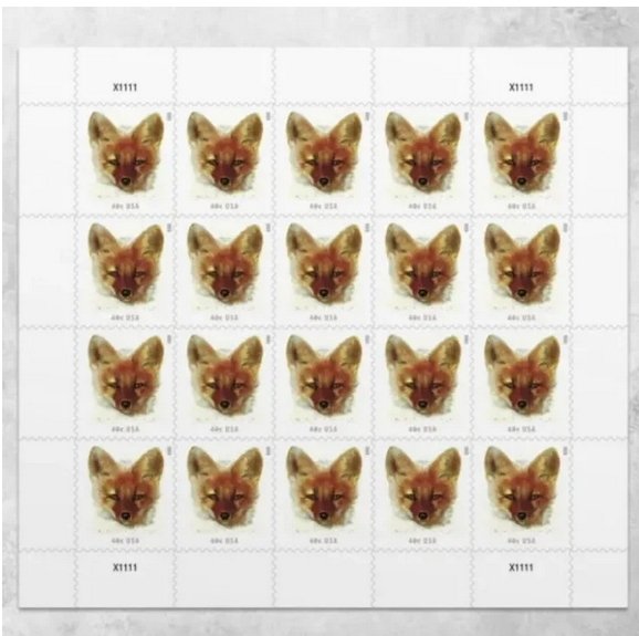 Red Foxes  forever stamps  - 5 Sheets of 20 ， total 100 pcs