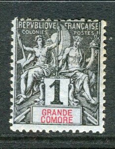 FRENCH COLONIES; GRANDE COMORE 1890s Tablet type Mint hinged 1c. value