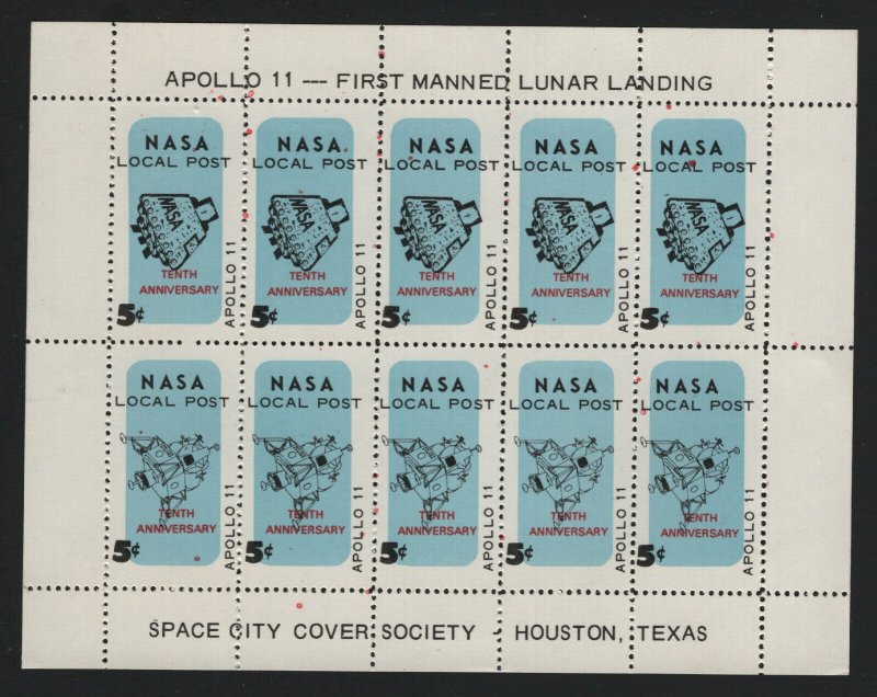 United States MINT NASA LOCALSOUVENIR SHEET APOLLO 11 TENTH ANNIVER   - BARNEYS