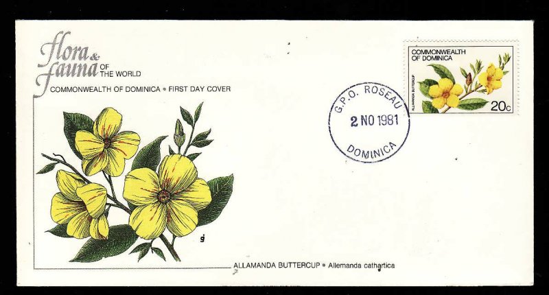 Flora & Fauna of the World #108d-Flower FDC-Allamanda Buttercup-Dominica-single