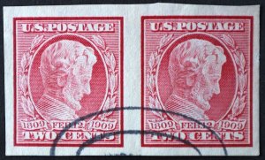 U.S. Used Stamp Scott #368 2c Lincoln Pair Superb. Face-Free Cancel. Scott: +$45