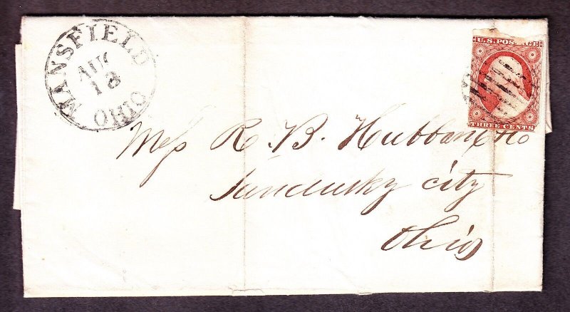 US 10 or 10a 1851 Issue 3c Washington Orange Brown on Cover (-002)