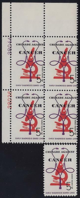 1263 - Misperf Error / EFO Plate# Block Crusade Against Cancer Mint NH