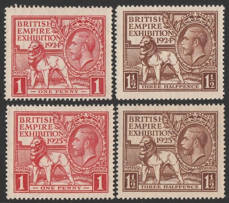 GREAT BRITAIN 1924 & 1925 KGV Empire & Exhibition sets 1d & 1½d.