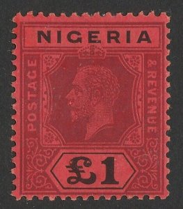 NIGERIA 1914 KGV £1 purple & black on red, Die I.