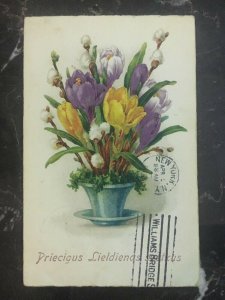 1932 Vandzene Latvia Picture Postcard To New York Happy Easter