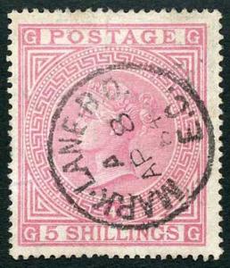 SG134 5/- Rose Plate 4 Cat £4,200 white paper wmk Anchor CDS used