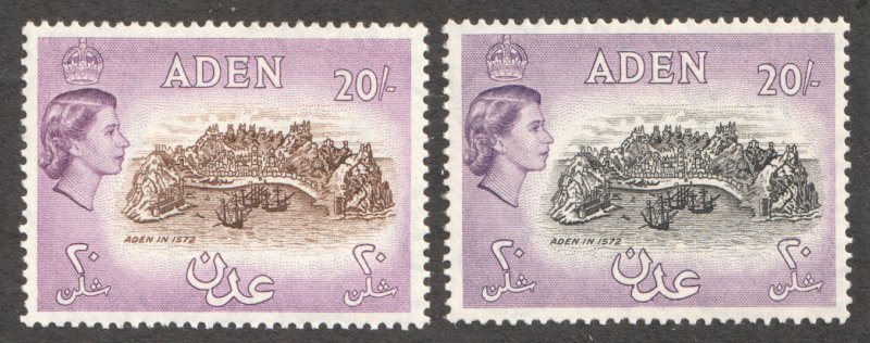 1953 57 Aden Sc# 61-61A, 20 Shillings, QEII, View of Town. MNH Cv$60