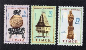 Timor 1961 5c, 10c & 20c Native Art, Scott 301-303 MH, value = 75c