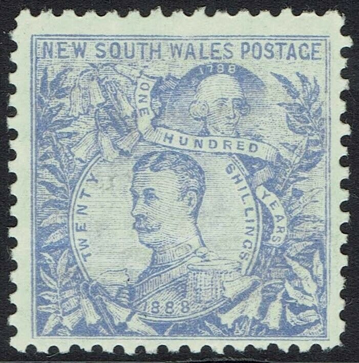 NEW SOUTH WALES 1890 CARRINGTON 20/- COBALT BLUE WMK 20/- NSW IN CIRCLE PERF 11 