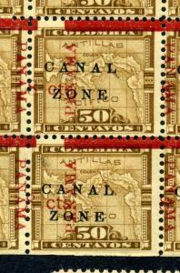 Canal Zone 20 Block of 36 Stamps w/Progressive Overprint Shift with PF Cert!