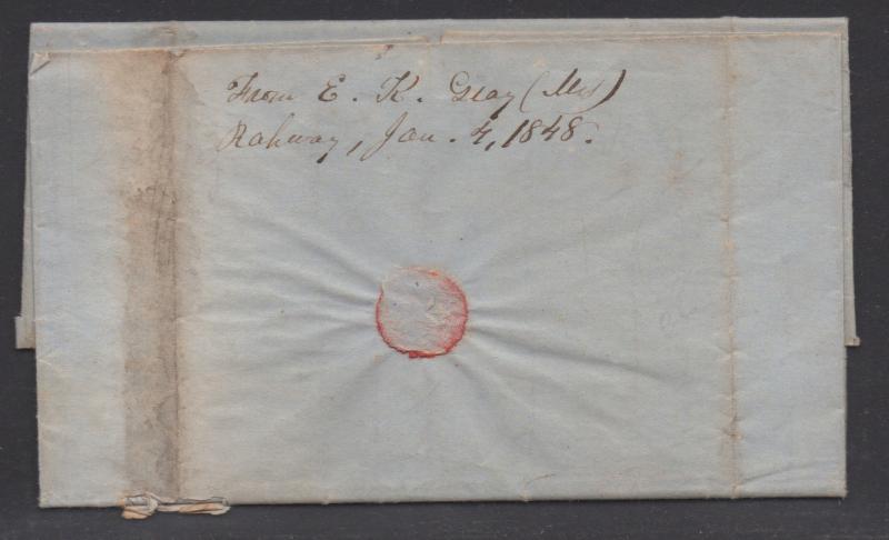 **US Stampless Cover, Folded Letter, Rahway, NJ,  January 4, 1846, Paid