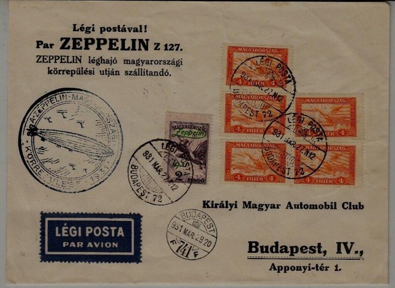 Hungary Zeppelin cover 27.3.31 Budapest,crease