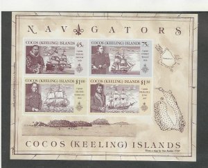 Cocos Islands, Postage Stamp, #221a Mint NH Sheet, 1990 Ships, Explorers