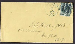 USA cover- #9163-3c Washington-Chicago,Ill with green 5 bar cancel