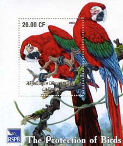Congo 2003 Exotic Birds PARROTS s/s Perforated Mint (NH)