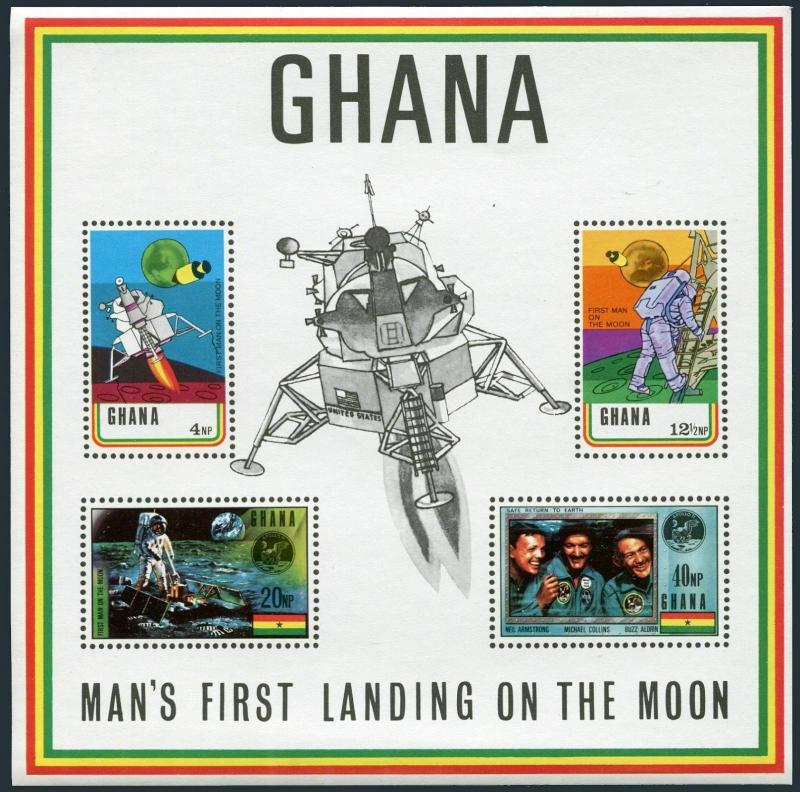 Ghana 386-389,389a two sheets,MNH.Mi 397-400,Bl.39B-38C. Man's Moon landing.1970