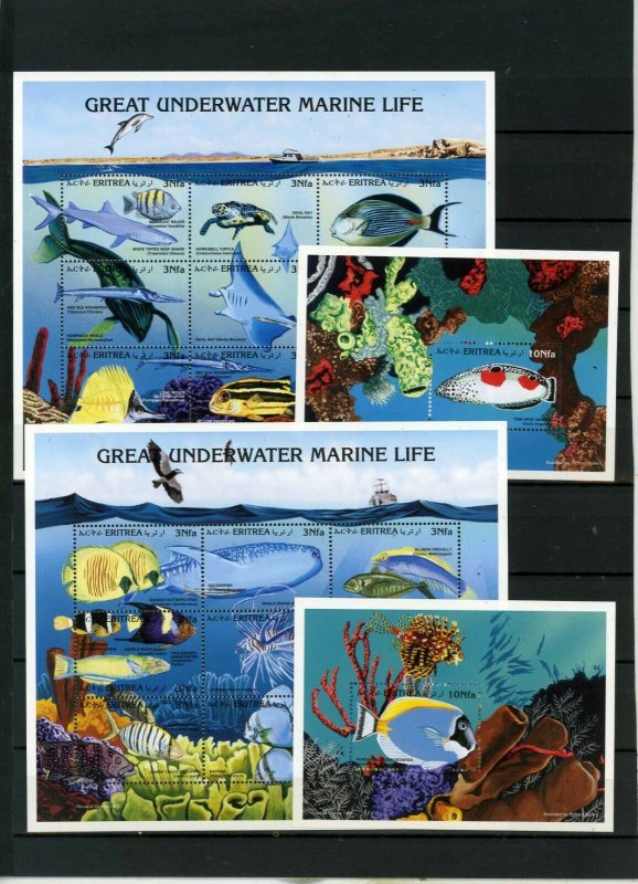 ERITREA 1997 FISH & MARINE LIFE 2 SHEETS OF 9 STAMPS & 2 S/S MNH