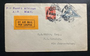 1929 Capetown South Africa Airmail First Flight Cover FFC To Johannesburg