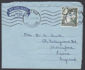 Rhodesia & Nyasaland 1962  Air Letter Used To England Postal Stationery