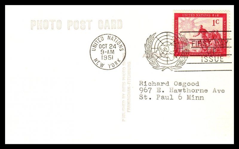 UN New York 1 Post Card Typed FDC VF